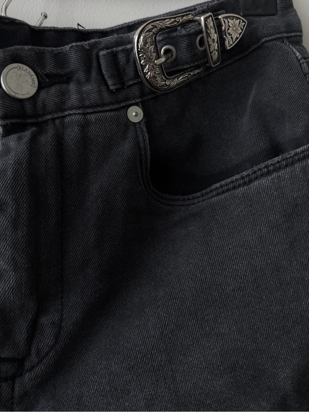 Blank NYC Black Frayed Hem Western-Accent Denim Shorts - Picture 2 of 4